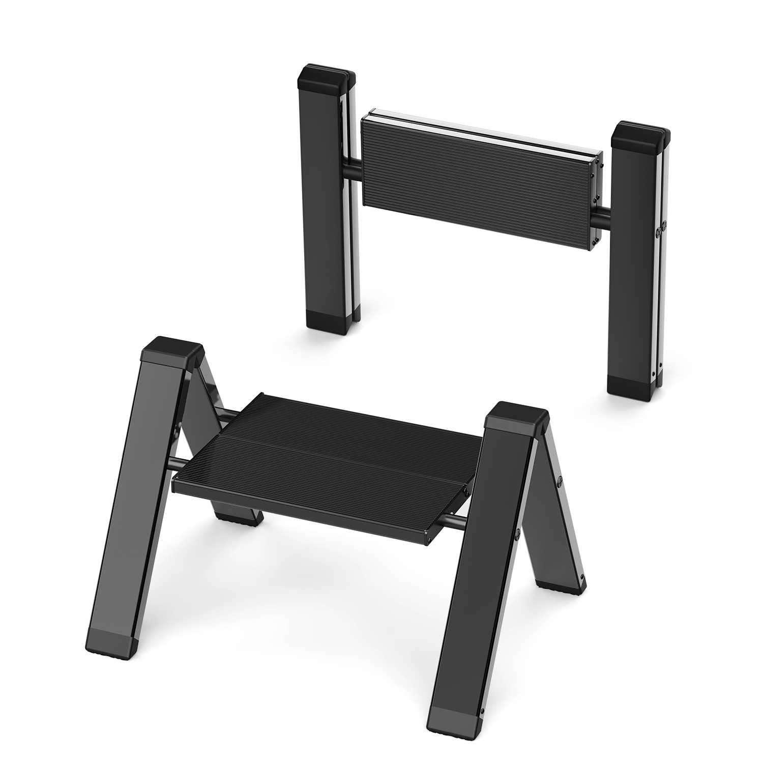 WOA WOA 1 Step Ladder, Lightweight Aluminum Step Stool with Anti-Slip Wide Pedals, No Assembly Required and Foldable Ladder, Safe & Stable for Home, Kitchen, Office, 220 lbs Capacity - Black